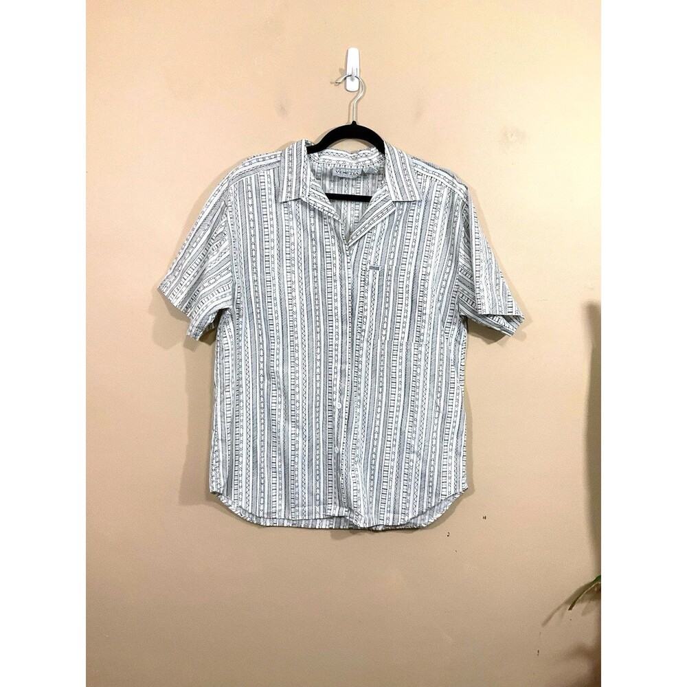 VTG Venezia Womens Geometric Striped Button Up Shirt L White 90s Southwestern
